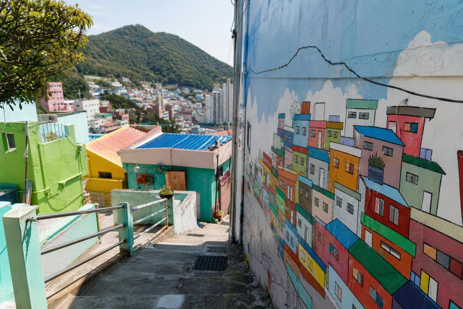 Original editorial illustration for Gamcheon Culture Village murals licensed travel photo