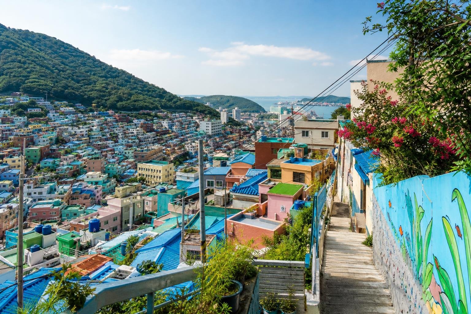 Original editorial illustration for Busan colorful hillside village Creative Commons photo