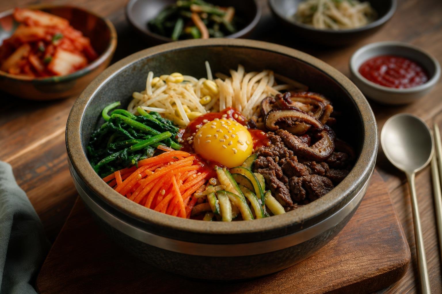 Original editorial illustration for Korean bibimbap mixed rice bowl editorial photo