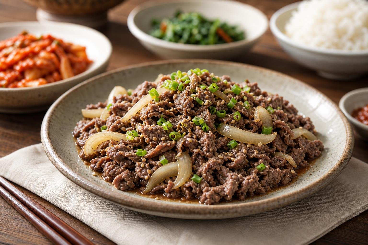 Original editorial illustration for Korean restaurant menu close up bulgogi