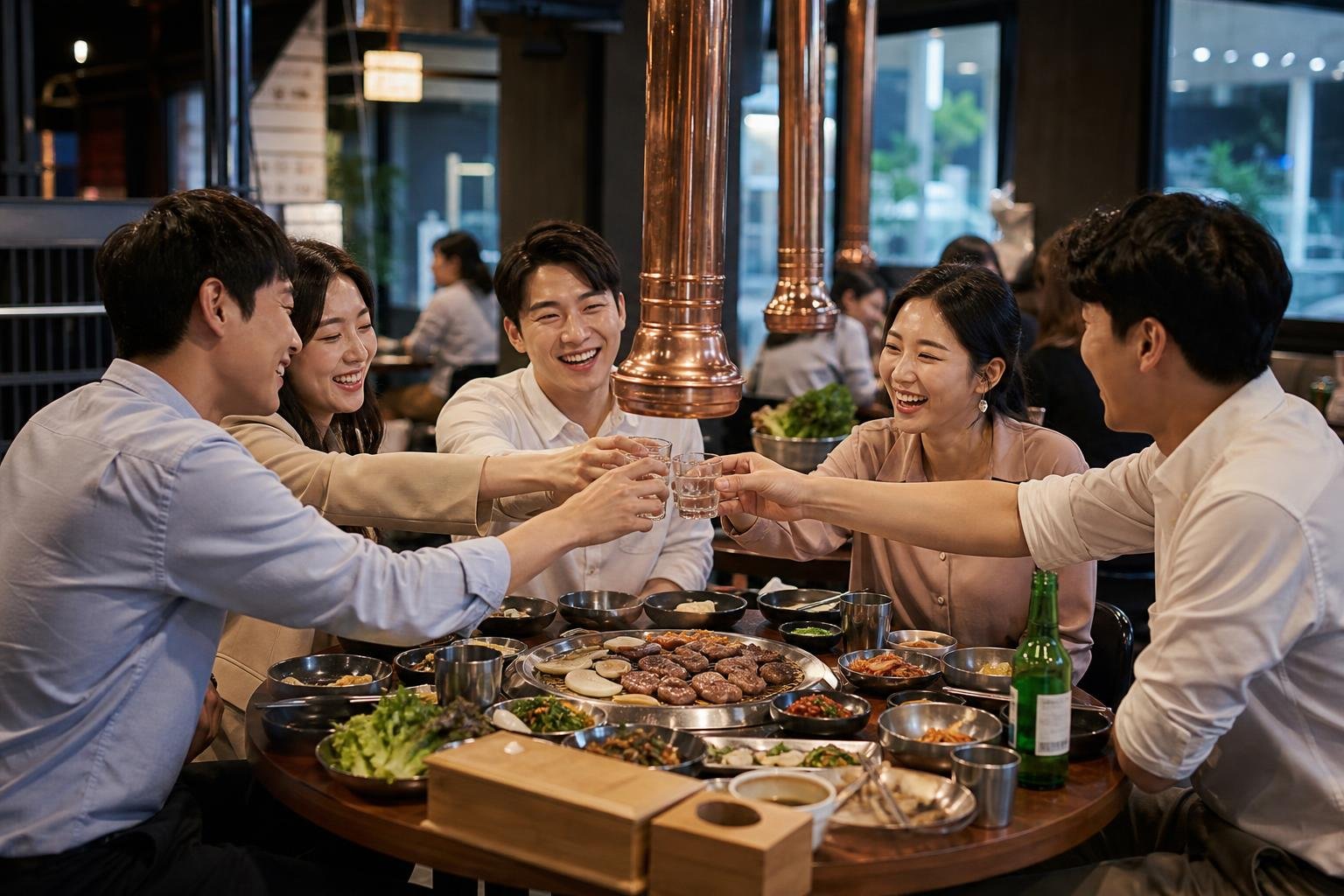 Original editorial illustration for South Korea office team dinner restaurant licensed photo