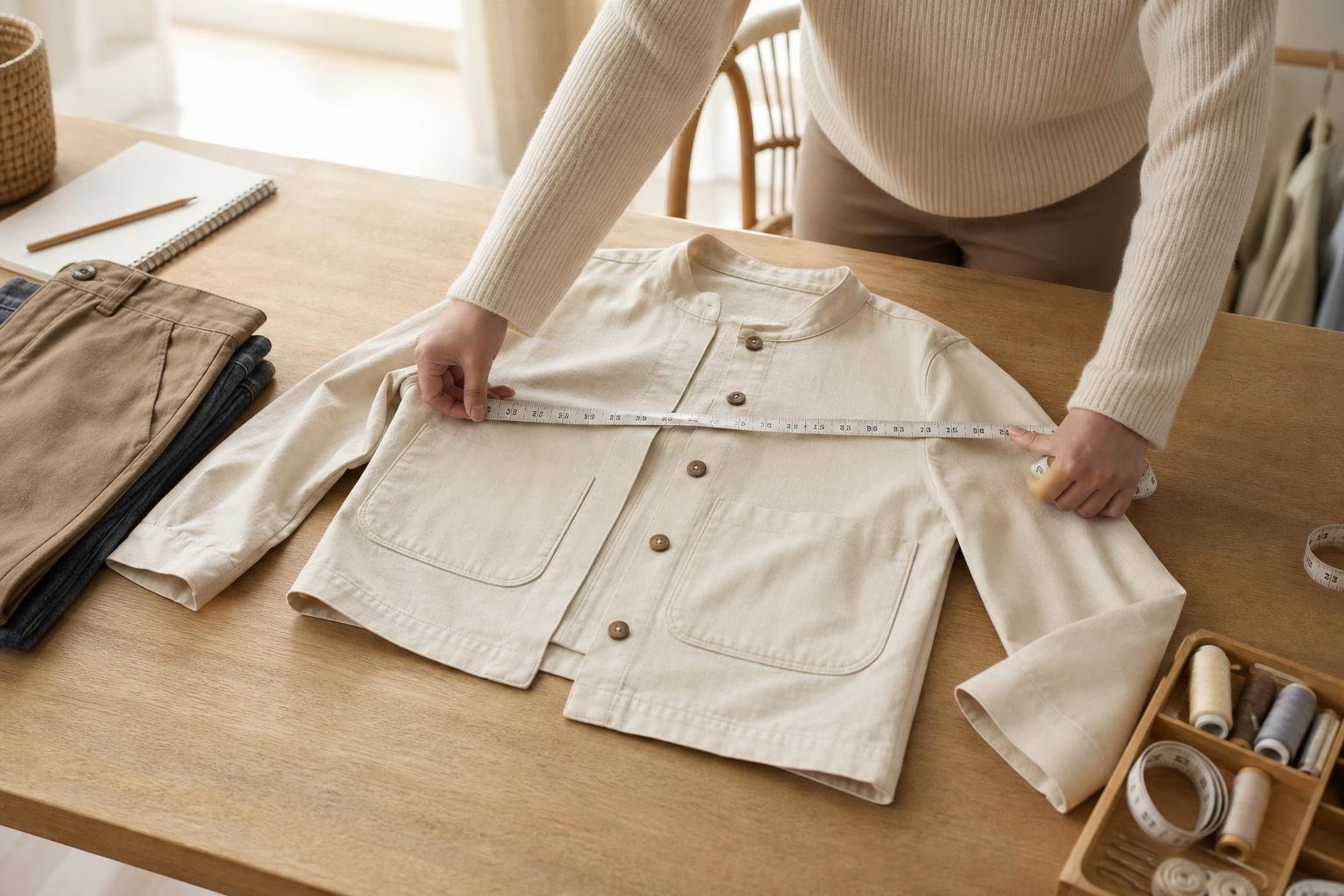 Original editorial illustration for clothing size chart measuring garment editorial photo