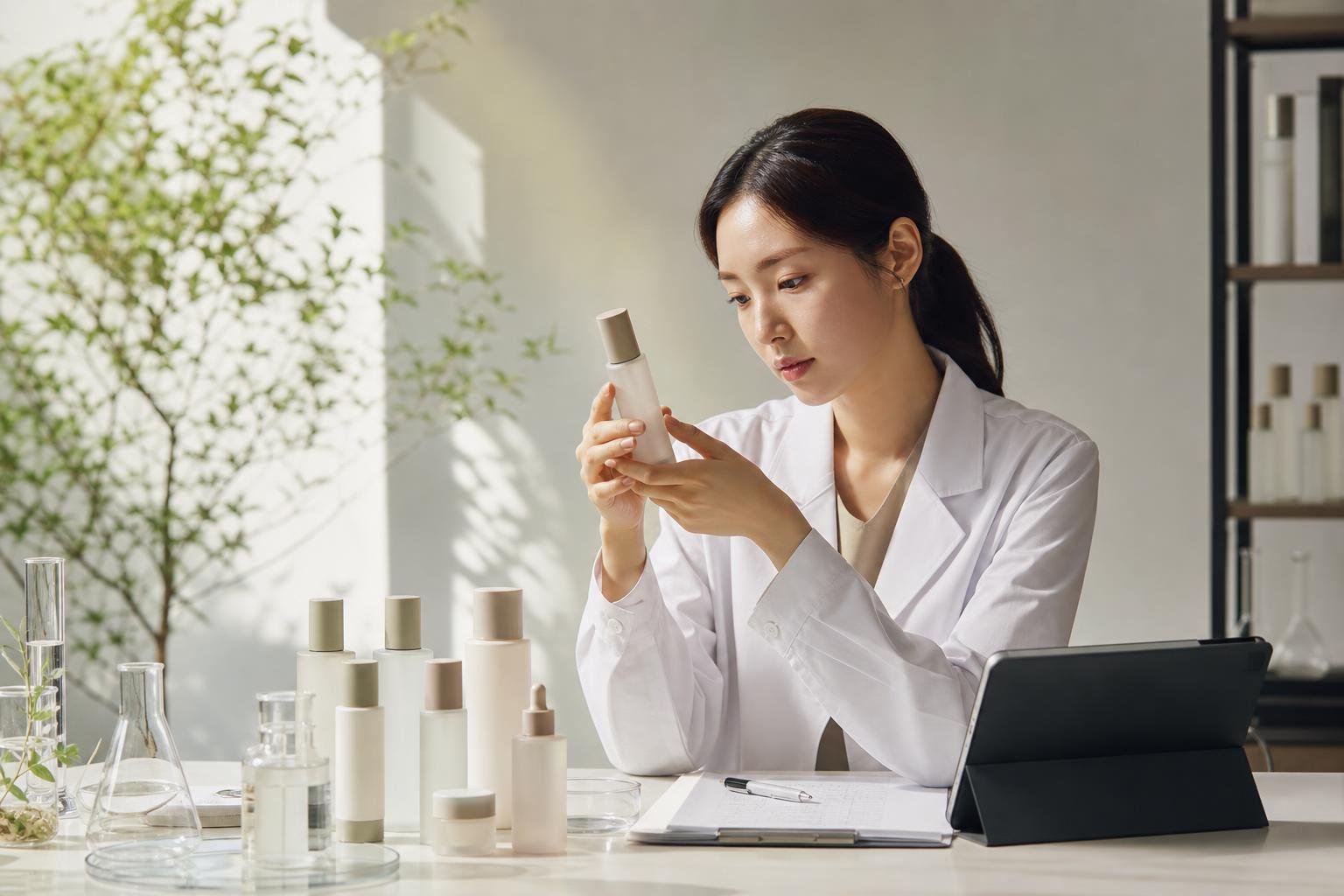 Original editorial illustration for skincare product packaging inspection beauty editorial
