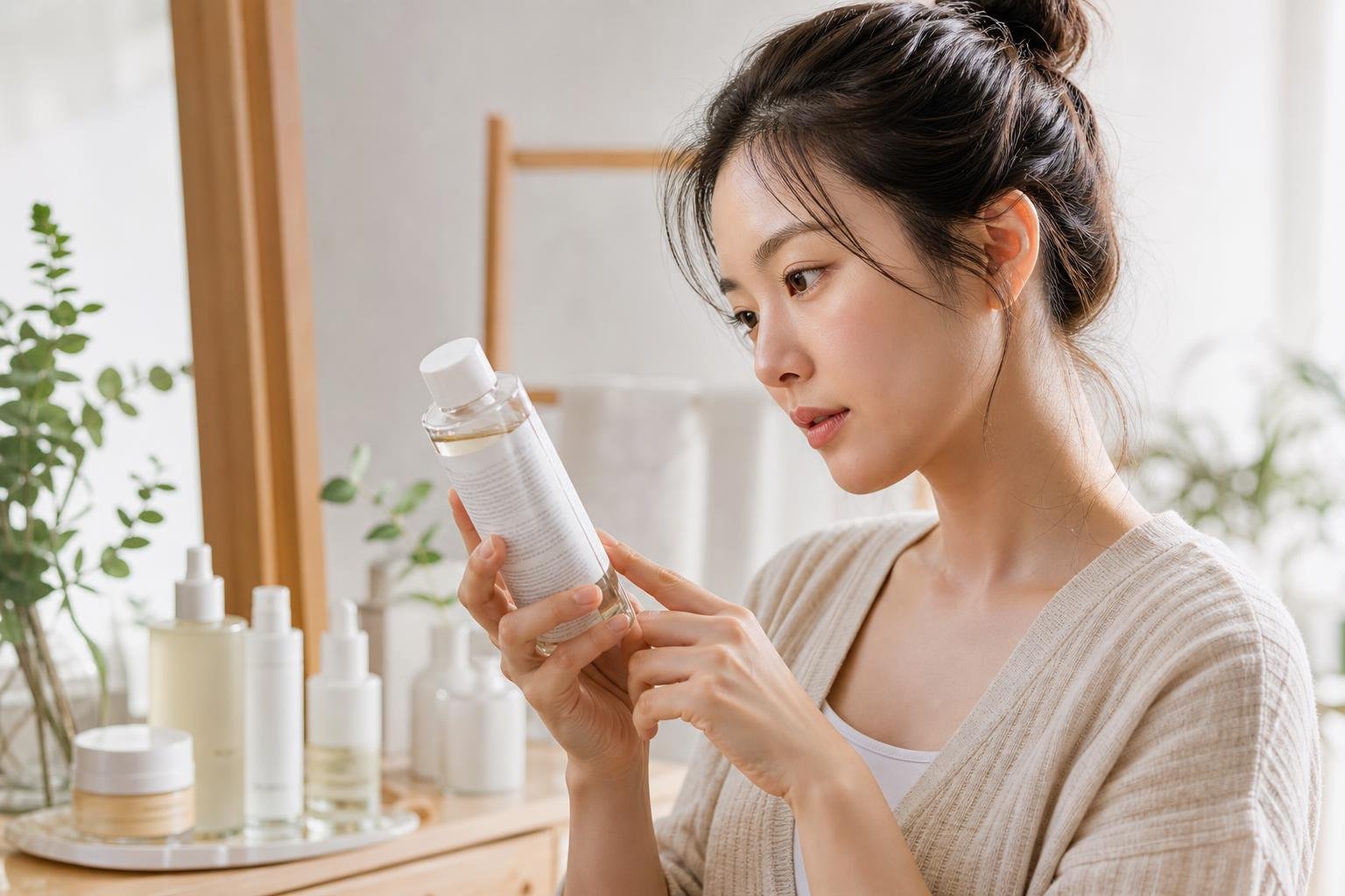 Original editorial illustration for reading skincare ingredient label close up
