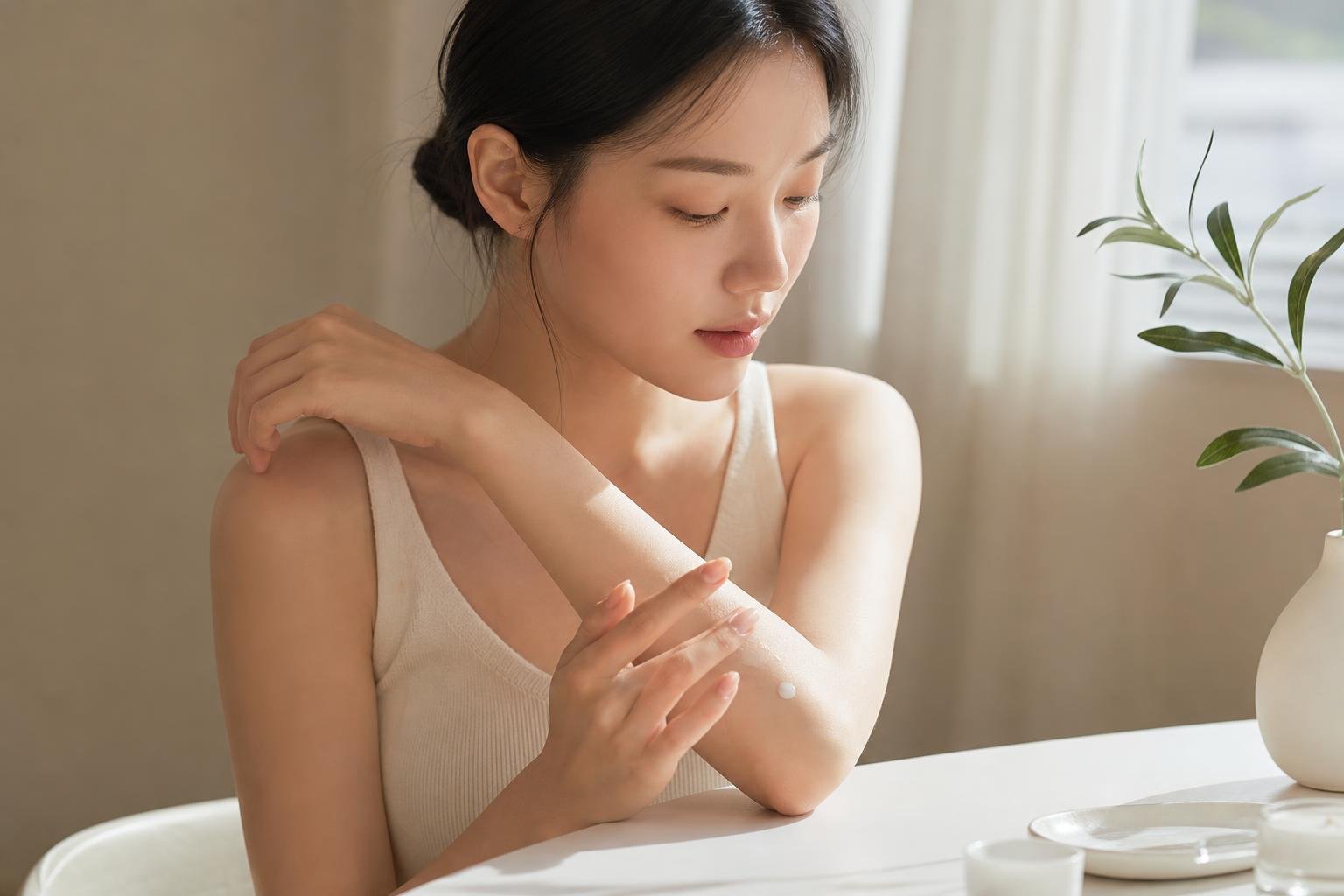 Original editorial illustration for minimal skincare patch test beauty editorial photo